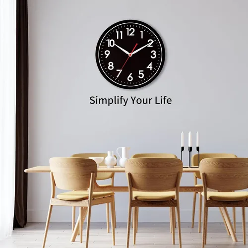 Miniatura 6 de AKCISOT Reloj de pared moderno negro silencioso sin tictac, funciona con pilas, de 10 pulgadas, reloj analógico pequeño clásico decorativo