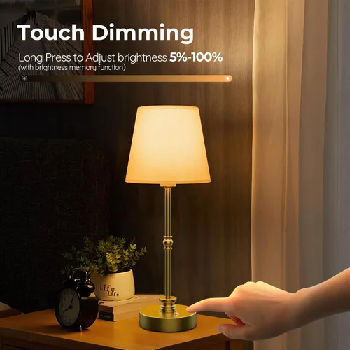 Miniatura 3 de Lámpara de mesa recargable inalámbrica, lámpara LED operada por batería de 5200mAh, atenuación continua de 3000K, lámpara inalámbrica portátil