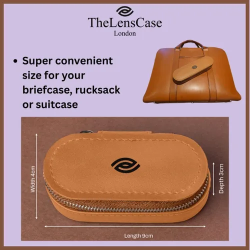 Miniatura 3 de Funda de piel de lujo para lentes de contacto de viaje, (para lentes de contacto reutilizables), cuero de grano completo certificado con espejo