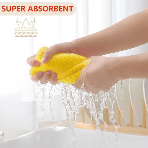 Miniatura 3 de Homaxy Paños de cocina de 100% algodón con tejido de gofre, ultra suaves, absorbentes, de secado rápido, 12 x 12 pulgadas, paquete de 6, amarillo