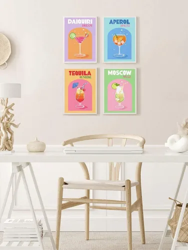 Miniatura 3 de Paquete de 6 pinturas de cóctel retro por números para adultos principiantes, vintage fácil de pintar por números sobre lienzo, kit de pintura al