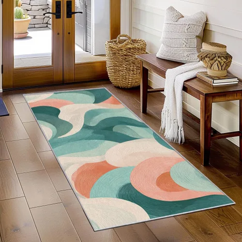 Miniatura 2 de Blue Fluid Line Runner Rug 2x4 Small - Hallway Runner Rug Ocean Wave Abstract Art Pattern, Non Slip, Washable, Blue Fluid Line Home Decor Carpet for