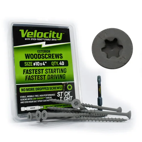 Miniatura 9 de Velocity - Tornillos para madera exteriores 1 1/2 y puntas Torx T20 (talla #8), tecnología adherente, fabricado con acero al carbono, incluye broca