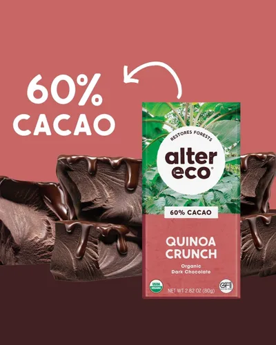 Miniatura 3 de Alter Eco Barras de chocolate negro Cacao oscuro puro, comercio justo, orgánico, sin OMG, sin gluten (paquete de 4 quinoa crujiente)