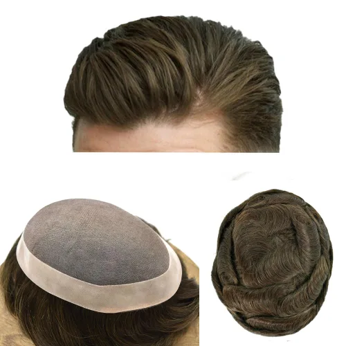 Miniatura 7 de Toupee - Sistema de reemplazo de cabello humano para hombre, encaje mono fino, duradero, línea capilar natural para hombre, pieza de cabello NPU