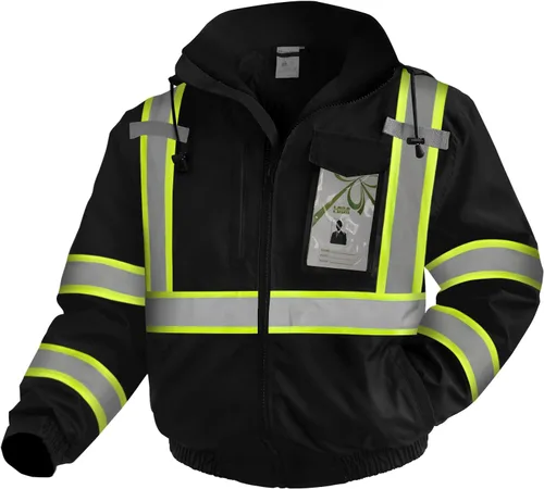 Miniatura 7 de Chaquetas de seguridad de alta visibilidad con bolsillos para hombres y mujeres, abrigos reflectantes de construcción para clima frío, impermeable