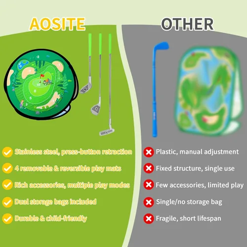 Miniatura 6 de AOSITE - Juego de golf 5 en 1 para niños pequeños, juguetes pegajosos para juegos de golf con 3 palos de golf y tapete de putt, red de astillado