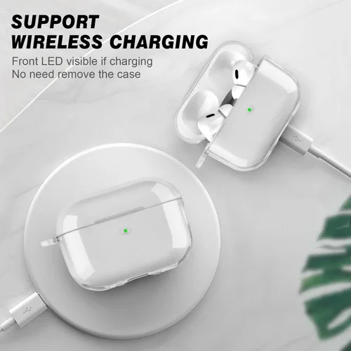 Miniatura 5 de AIRSPO Funda para AirPods Pro de 2ª generación, transparente y suave TPU transparente a prueba de golpes con bolígrafo de limpieza, soporta carga