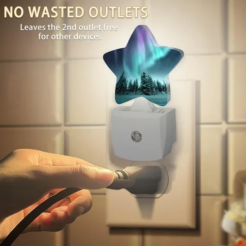 Miniatura 2 de Northern Lights Forest - Luz nocturna enchufable con sensor de atardecer a amanecer para dormitorio, baño y sala de estar, lámpara apta para dormir