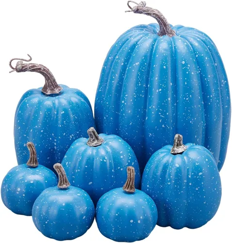 Miniatura 16 de Lizxun 7 calabazas artificiales de Halloween de espuma de imitación de calabaza naranja, calabazas de espuma de cosecha de otoño para otoño, Acción
