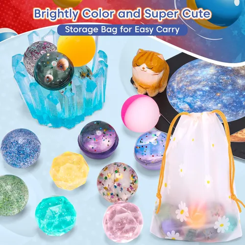 Miniatura 2 de Pllieay 15 piezas de bolas rebotadoras para niños con bolsa de almacenamiento, 5 estilos de bolas rebotadoras de 32 mm al por mayor para niños