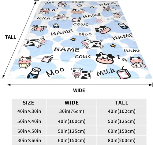 Miniatura 4 de Manta personalizada con estampado de vaca con nombre, texto personalizado, manta de vaca suave, cálida y acogedora manta de franela con estampado