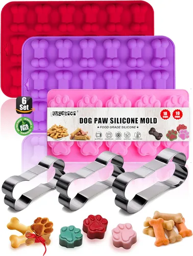 Moldes de Silicona de Pata y Hueso de Cachorro, Moldes de Silicona Antiadherentes de Grado Alimenticio para Hornear, Cortadores de Galletas de Hueso