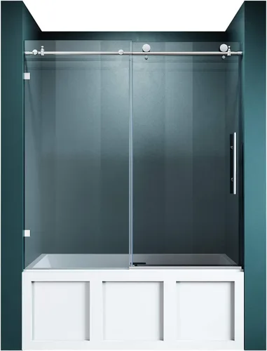 Miniatura 13 de ELEGANT Puerta corredera sin marco para bañera de 60 pulgadas de ancho x 62 pulgadas de alto, puerta corrediza de vidrio para bañera con vidrio