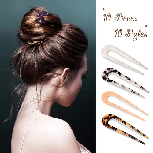 Miniatura 2 de WILLBOND 10 horquillas francesas para mujer, 4 pulgadas, acetato en forma de U, pinzas pequeñas y ligeras, decorativas, finas, para peinado, moño