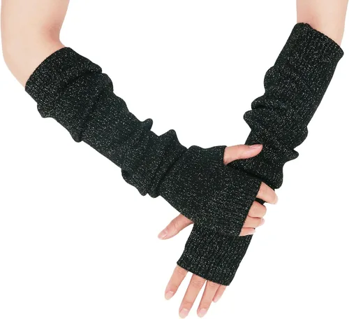 Miniatura 35 de Guantes cálidos de cachemira de brazo largo para mujer, guantes de invierno acogedores sin dedos, calentadores de brazos suaves, gran regalo