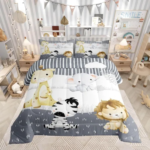 Miniatura 23 de Lindo Juego de Edredón de Elefante Juego de Ropa de Cama de Animales de Dibujos Animados para Niños Niñas Mujeres Adultos Edredón de Hojas