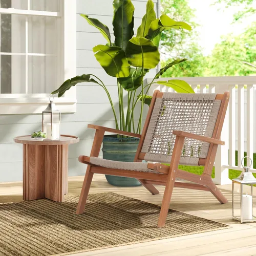 Miniatura 2 de Verano Garden Juego de 2 sillas de patio, sillón moderno de madera de acacia con cuerda tejida a mano para patio, sala de estar, dormitorio, balcón