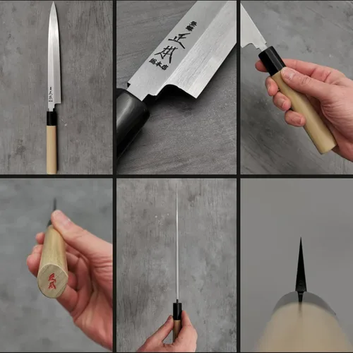 Miniatura 3 de MASAMOTO KS - Cuchillo japonés Yanagiba para sushi con funda de 9.5 pulgadas [HONBAZUKE] Fabricado en Japón, cuchillo profesional para sashimi, hoja