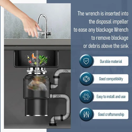 Miniatura 9 de Llave de desatascamiento para triturador de basura compatible con Waste King y Moen, herramienta de llave de eliminación de basura universal