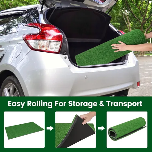 Miniatura 6 de Tangkula Tapete de golf para golpe, tapete de césped artificial para práctica de golf interior/exterior, incluye 2 camisetas de goma y 2 palos