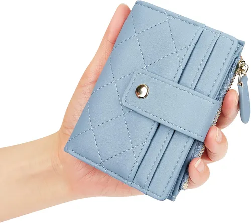 Miniatura 7 de Cartera de cuero para mujer, pequeña, compacta, plegable, con bolsillo para monedas con cremallera