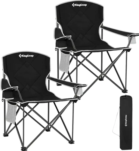 KingCamp Silla plegable portátil para camping, asiento totalmente acolchado con bolsillo lateral y soporte para tazas, para portones traseros,