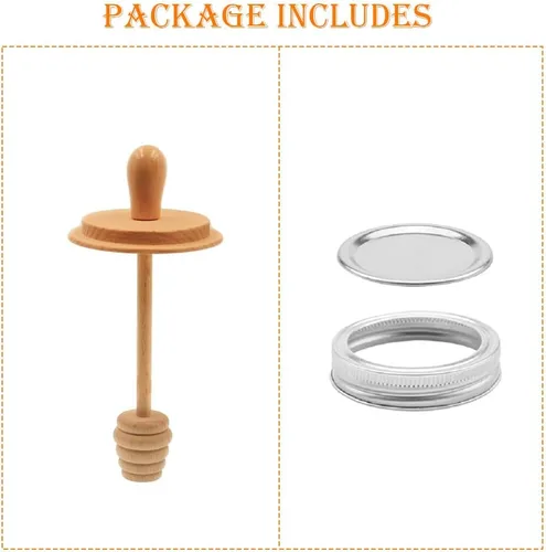 Miniatura 7 de Sun3drucker Juego de tarros de madera para miel con tapas, palo de madera para tarros de boca regular, tapas de panal de miel para boca regular