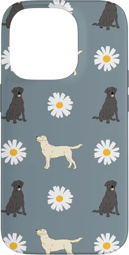 Miniatura 17 de Labrador Retriever y Daisy Flower Pattern - Carcasa para iPhone 17, color azul polvoriento