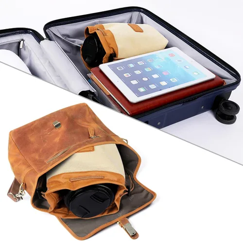 Miniatura 5 de Bolsa de mano con cordón S-ZONE para cámara DSLR, con inserto para lentes, compatible con Canon, Nikon, Sony Marrón