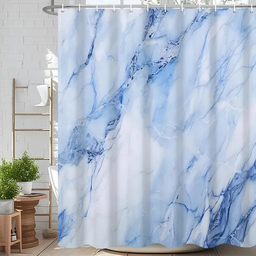 Miniatura 16 de Cortina de ducha abstracta de mármol negro gris y dorado con grietas, cortina de baño moderna ombre impresa, cortina impermeable y lavable de tela