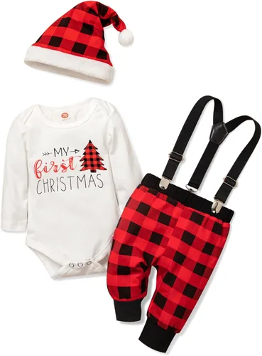Miniatura 9 de Conjunto de 4 piezas de ropa de Navidad para bebé, niña y niño, mi primera Navidad, 0-18 meses