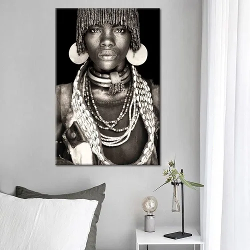 Miniatura 5 de Decoraciones de sala de estar, cuadro de mujer africana negra, pintura de retrato de mujer sobre lienzo, obra de arte moderna, decoración del hogar