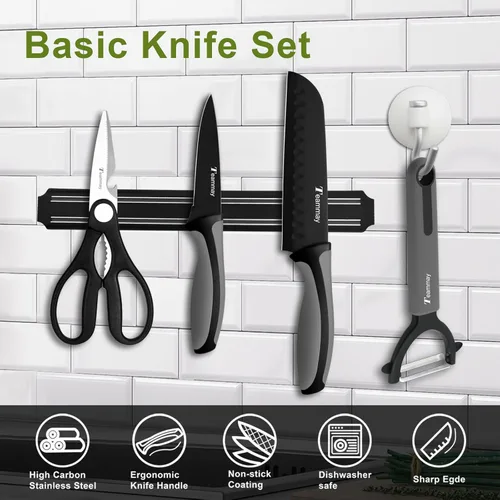 Miniatura 4 de Juego de 4 cuchillos Santoku de 6 pulgadas, cuchillo de pelar de 4 pulgadas, tijeras de cocina, pelador en Y, revestimiento antioxidante, afilado
