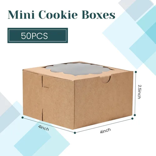 Miniatura 4 de NPLUX - 50 cajas de galletas con ventana, cajas de panadería, cajas pequeñas para dulces, cajas de pastelería de 4 x 4 x 2.5 pulgadas, regalos