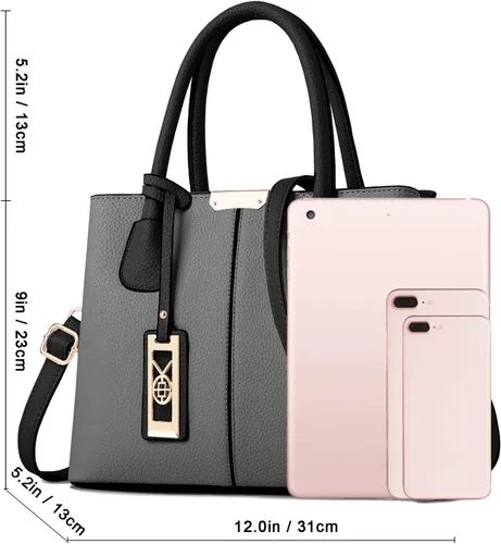 Miniatura 6 de CHICAROUSAL Monederos y bolsos de mano para mujer, bolsos cruzados de cuero, bolso de hombro para mujer A Grey Black