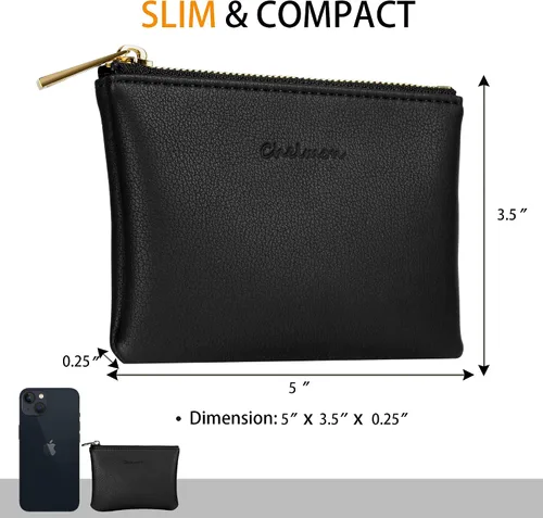 Miniatura 4 de Chelmon - Monedero de piel auténtica con zíper para hombre y mujer