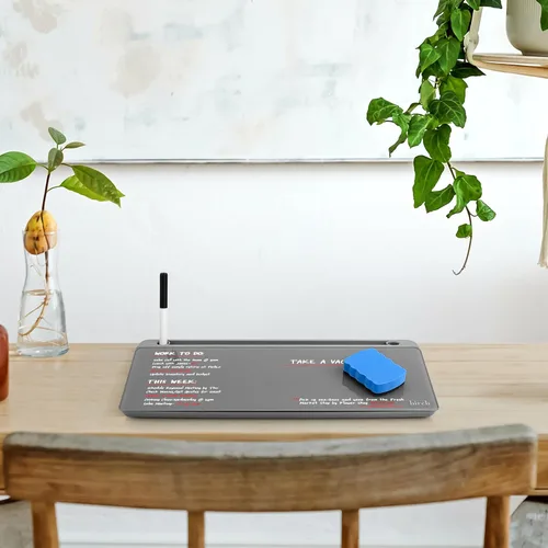 Miniatura 8 de Birch Pizarra blanca de escritorio pequeña – Tablero de borrado en seco de vidrio, almohadilla de escritorio con soporte para teclado