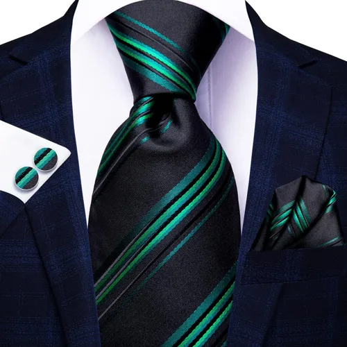 Miniatura 255 de Hi-Tie Corbata clásica de cachemira para hombre con pañuelo y gemelos a cuadros
