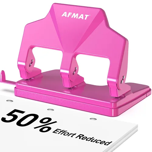 Miniatura 11 de AFMAT Perforadora de 3 agujeros, diámetro de agujeros de 9/32 pulgadas, perforadora de tres agujeros de 40 hojas, 50% de esfuerzo reducido, Verde
