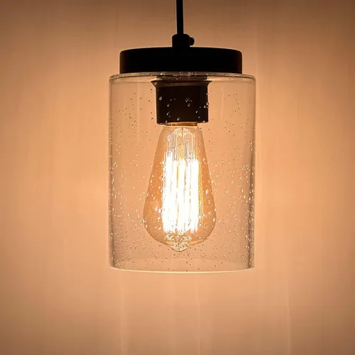 Miniatura 4 de Mini lámpara colgante industrial moderna de vidrio con semillas de burbujas, cilindro de iluminación colgante de cable ajustable para isla