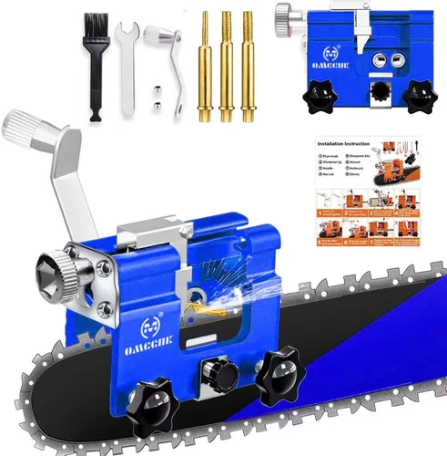 Miniatura 12 de Kit de plantilla de afilador de motosierra, herramienta de afilado de motosierra portátil con 3 piedras de moler y cepillo de limpieza, afilador