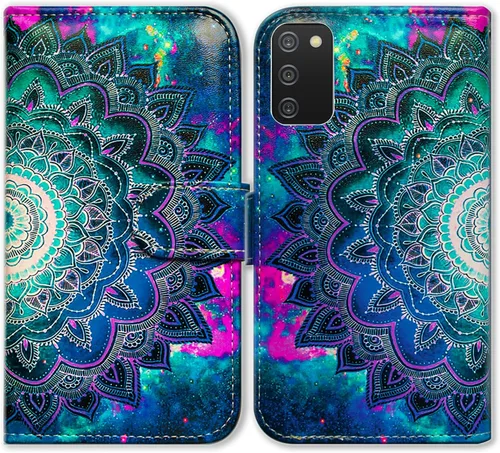 Miniatura 17 de Bcov Funda para Galaxy A03S, diseño de mariposas azules, flores, rosa, de cuero, con tapa para teléfono, con ranura para tarjetas, soporte