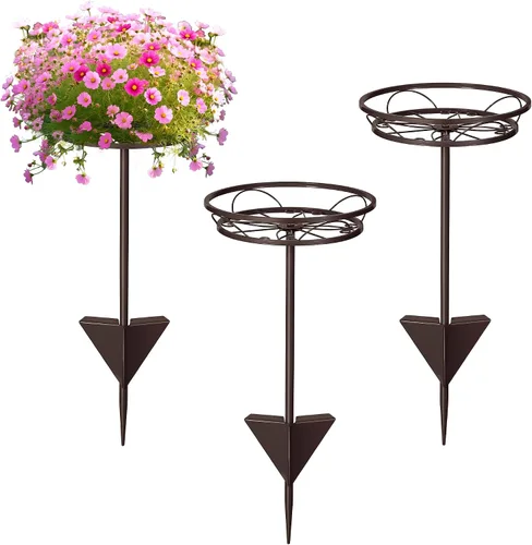 Miniatura 13 de Tellingyou Paquete de 2 soportes ajustables para macetas para exteriores, soportes de metal para plantas al aire libre, soporte versátil