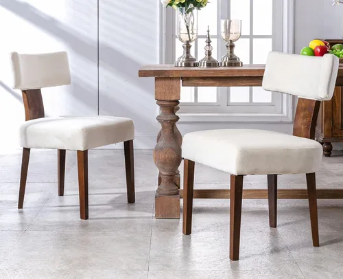 Miniatura 8 de VESCASA Sillas de comedor tapizadas de lino con patas de madera natural, modernas sillas de comedor acolchadas con ribete de cabeza de clavo