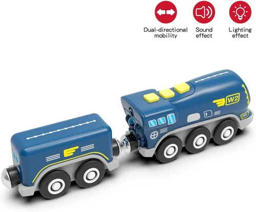 Miniatura 5 de Z MAYABBO Trenes locomotoras a pilas para pistas de madera, potente vehículo de tren de juguete para vías de ferrocarril, serie de tren de ciencia