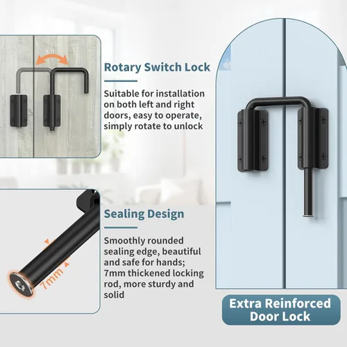Miniatura 4 de Cerradura de puerta corredera con asa mejorada, cerradura multi-ángulo en forma de U de 2.38" para puerta de granero corredera de 90/180 grados