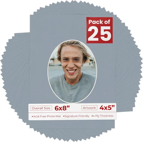 Miniatura 57 de Alfombrilla de 6 x 8 pulgadas, corte biselado para fotos de 4 x 5 pulgadas, diseño ovalado de color gris medio, sin ácidos, mate para proteger tus