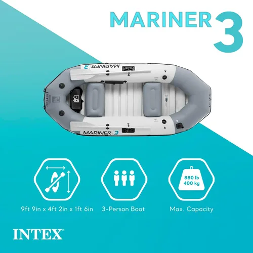 Miniatura 2 de INTEX Mariner Inflatable Boat Series: Includes Deluxe Boat Oars and High-Output Pump – SuperTough PVC – Wear-Resistant Keel – Removable Fishing Rod