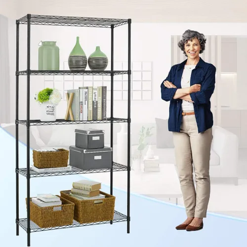 Miniatura 4 de BestOffice Estantería de alambre de 5 estantes ajustables de almacenamiento 14Dx36Wx72H, unidad de estantería de alambre para garaje NSF, estante